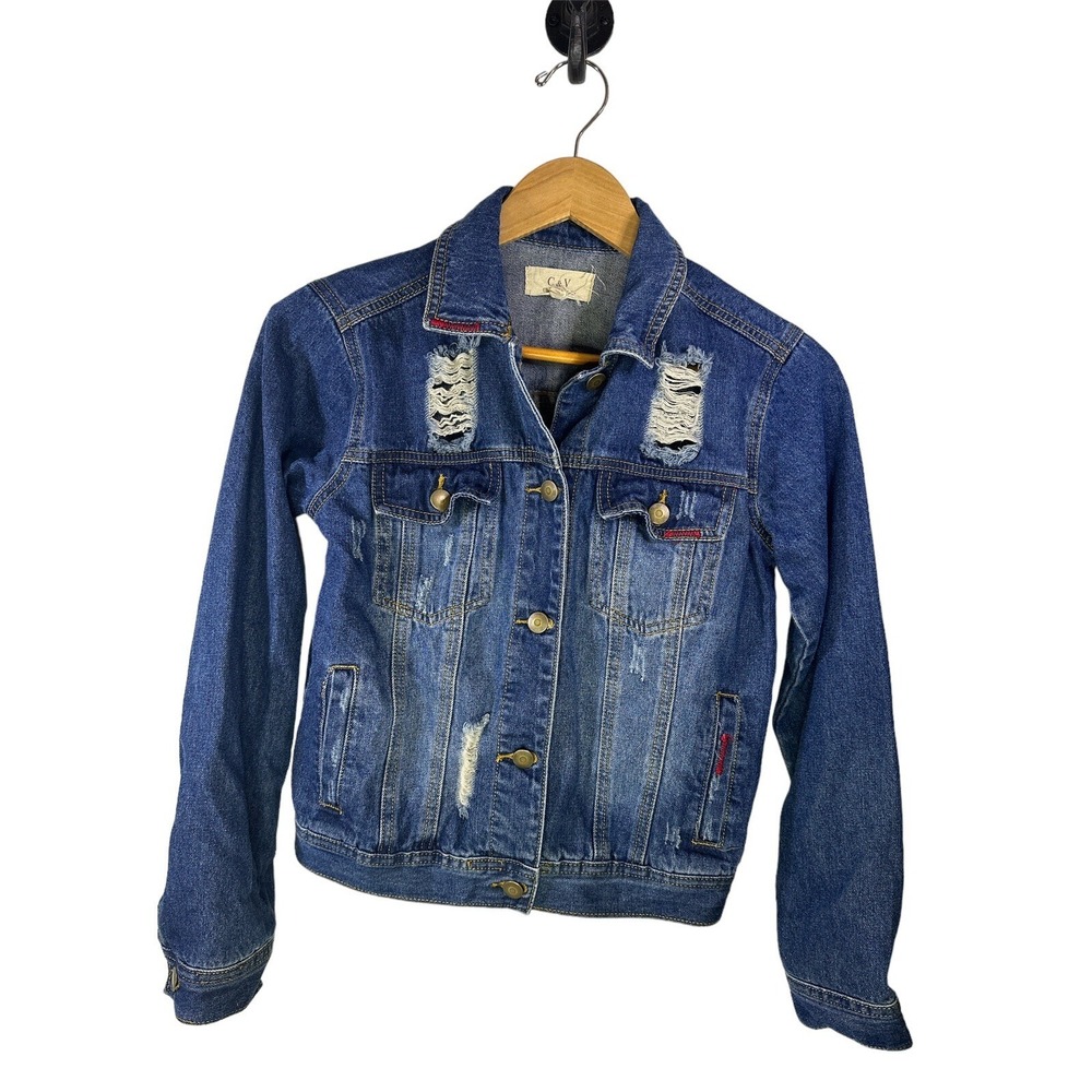 Chelsea & Violet Womens Destructed Trucker Denim Jacket Size M